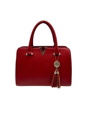 Grossi Red Faux Leather Tote Bag